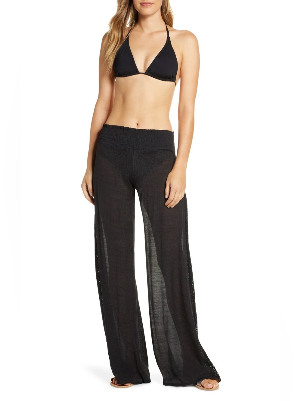 Elan Women’s Black Wide-Leg Crochet Panel Pants